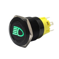 Кнопка антивандальная чёрная с зелёной подсветкой "ближний свет" FLM19-Fj-2 фото в интернет-магазине