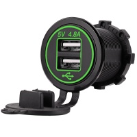 Зарядное устройство врезное USB 2 гнезда 4.8A с зелёной подсветкой 12V фото в интернет-магазине