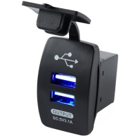 Зарядное устройство врезное USB 2 гнезда 3.1A с синей подсветкой 12V фото в интернет-магазине