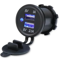 Зарядное устройство врезное USB 2 гнезда - 1; 2.1A с синей индикацией 12V фото в интернет-магазине