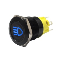 Кнопка антивандальная чёрная с синей подсветкой "дальний свет" FLM19-Fj-2 фото в интернет-магазине