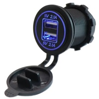 Зарядное устройство врезное USB 2 гнезда - 2.1; 2.1A с синей подсветкой 12V фото в интернет-магазине