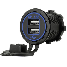Зарядное устройство врезное USB 2 гнезда 4.8A с синей подсветкой 12V