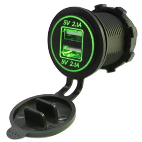 Зарядное устройство врезное USB 2 гнезда - 2.1; 2.1A с зелёной подсветкой 12V