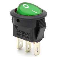 Выключатель клавишный с зелёной подсветкой 220V 3A KCD5-101N-2 фото в интернет-магазине