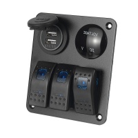 Автомобильная панель с гнездом на 2 USB - 1А; 2.1A, вольтметром и 3 выключателями фото в интернет-магазине